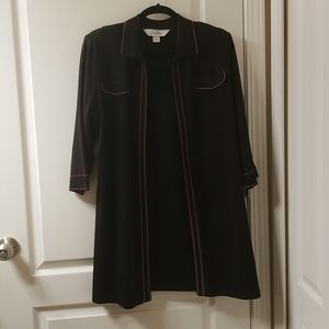 Ming Wang Long Jacket Dark brown w/hot pink trim Large - 34" long